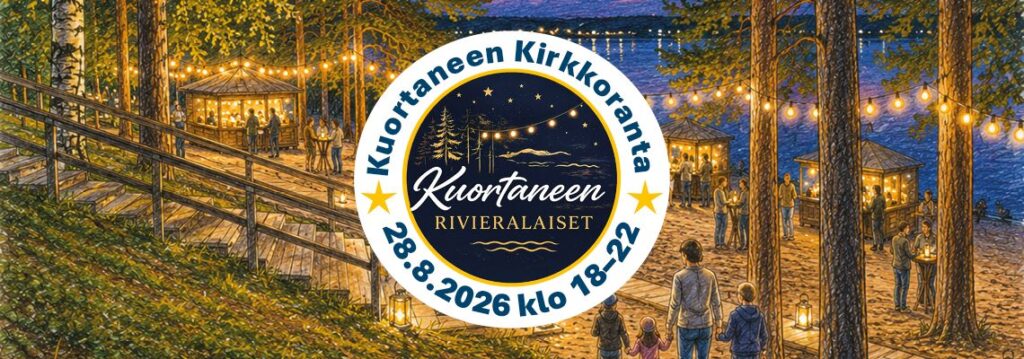 Kuortaneen Rivieralaiset -tapahtuman logo ja piirroskuva tulevasta tapahtumasta.