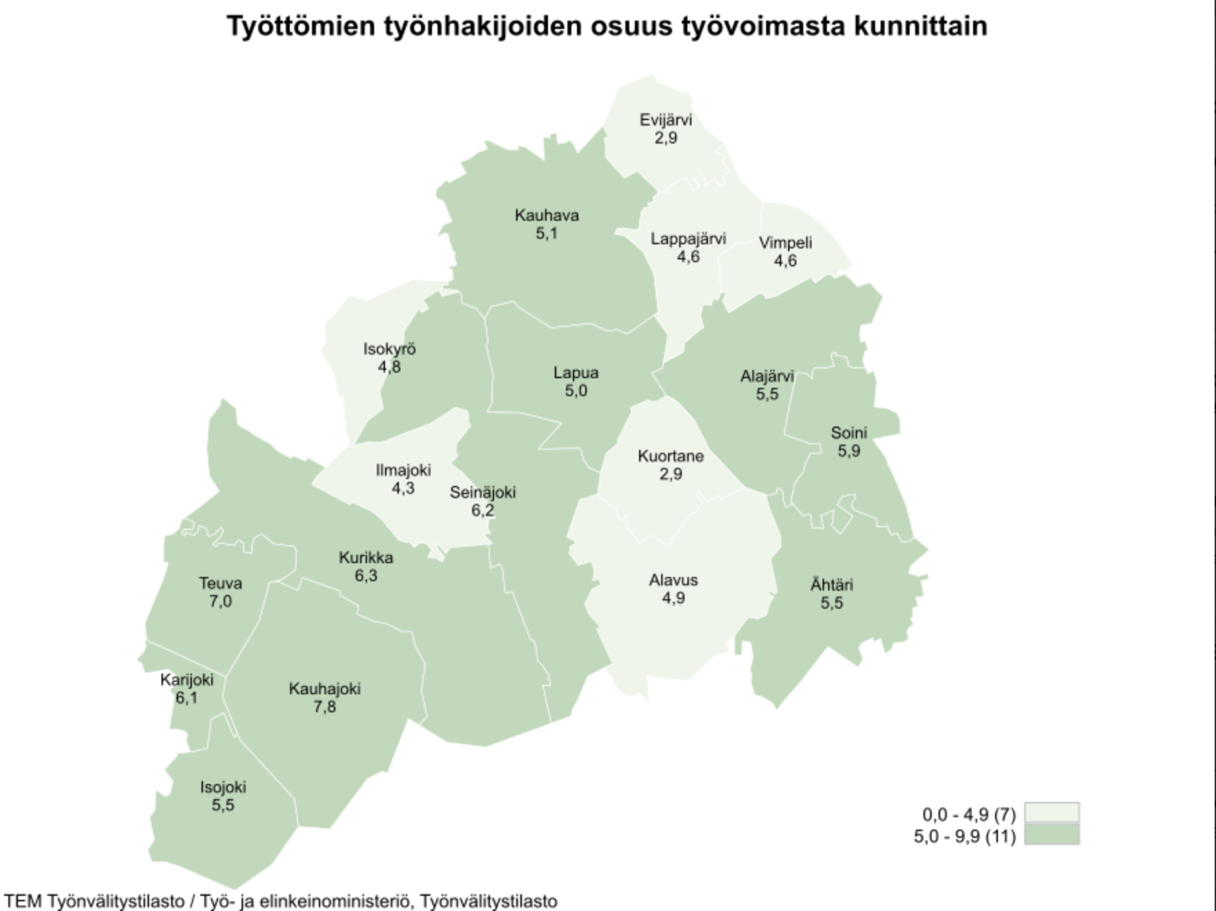 Kuortaneen työttömyysprosentti jatkaa laskuaan. | Kuortane